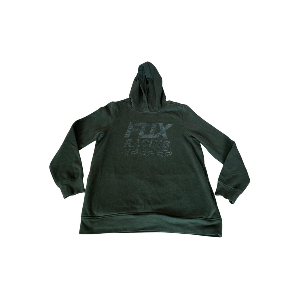 Fox Racing Women Forest Green Graphic Logo Pullover Hoodie Sweatshirt Pockets L